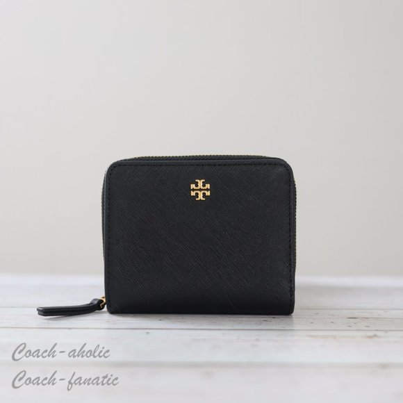 NWT Tory Burch Emerson Saffiano Leather Mini Wallet in Black - Picture 4 of 10